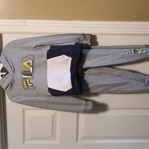 Fila toddler Sweatsuit with hood 4t gray, blue, and white